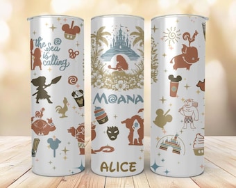 Vaso Moana, regalo personalizado, vaso delgado de 20 oz/40 oz con pajita, aventura de princesa, chica de crucero