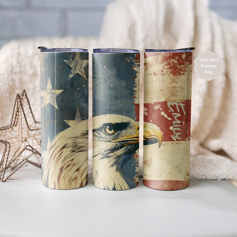 Personalized Patriot Eagle Flag Tumbler