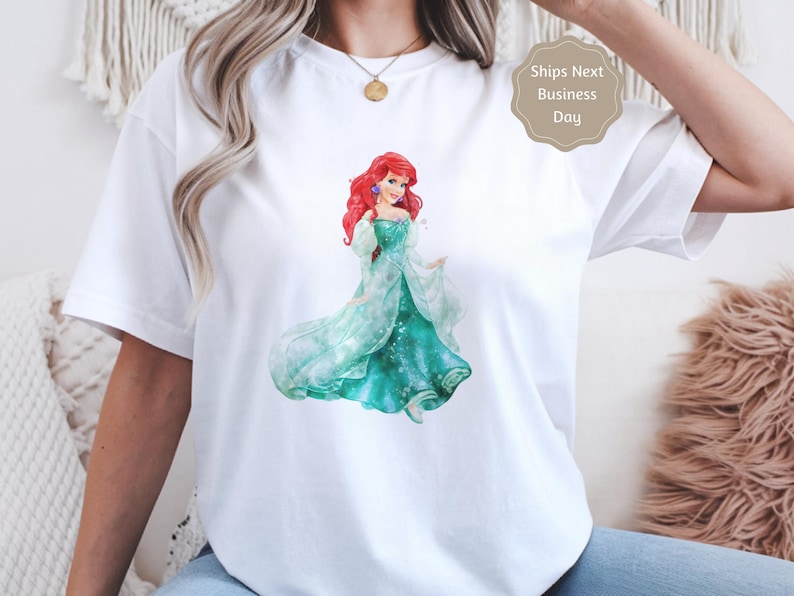 Fairy Tale Outfit Kids Girl Cotton T-Shirt, Ariel The Little Mermaid, Birthday Gift White