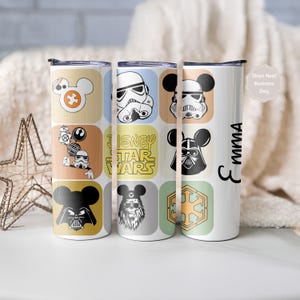 Cadeau Star Wars, gobelet Disney, nom personnalisé, grille d'icônes BB8 Vader Stormtrooper, 20 oz
