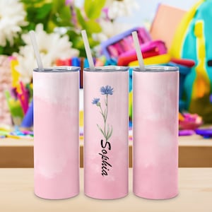 Flower Pink Custom Tumbler, Custom Birth Flower Cup, Custom Gift Tumbler, Flower Tumbler, tumbler with name, Cute flower gift tumbler