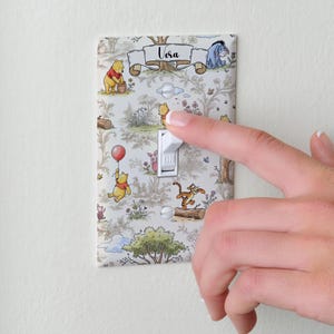 Personalized Pooh Switch Plate Cover, Single or Double, Classic Winnie Nursery Wall Decor
