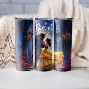 Vaso de la Bella y la Bestia de Disney Princesa Bella con nombre personalizado, taza de 20 oz, regalo