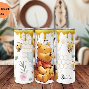 Personalized Winnie The Pooh Tumbler , Disney Pooh Tumbler, Funny Winnie The Pooh Tumbler, Honey bee tumbler, Floral Winnie The Pooh Gift