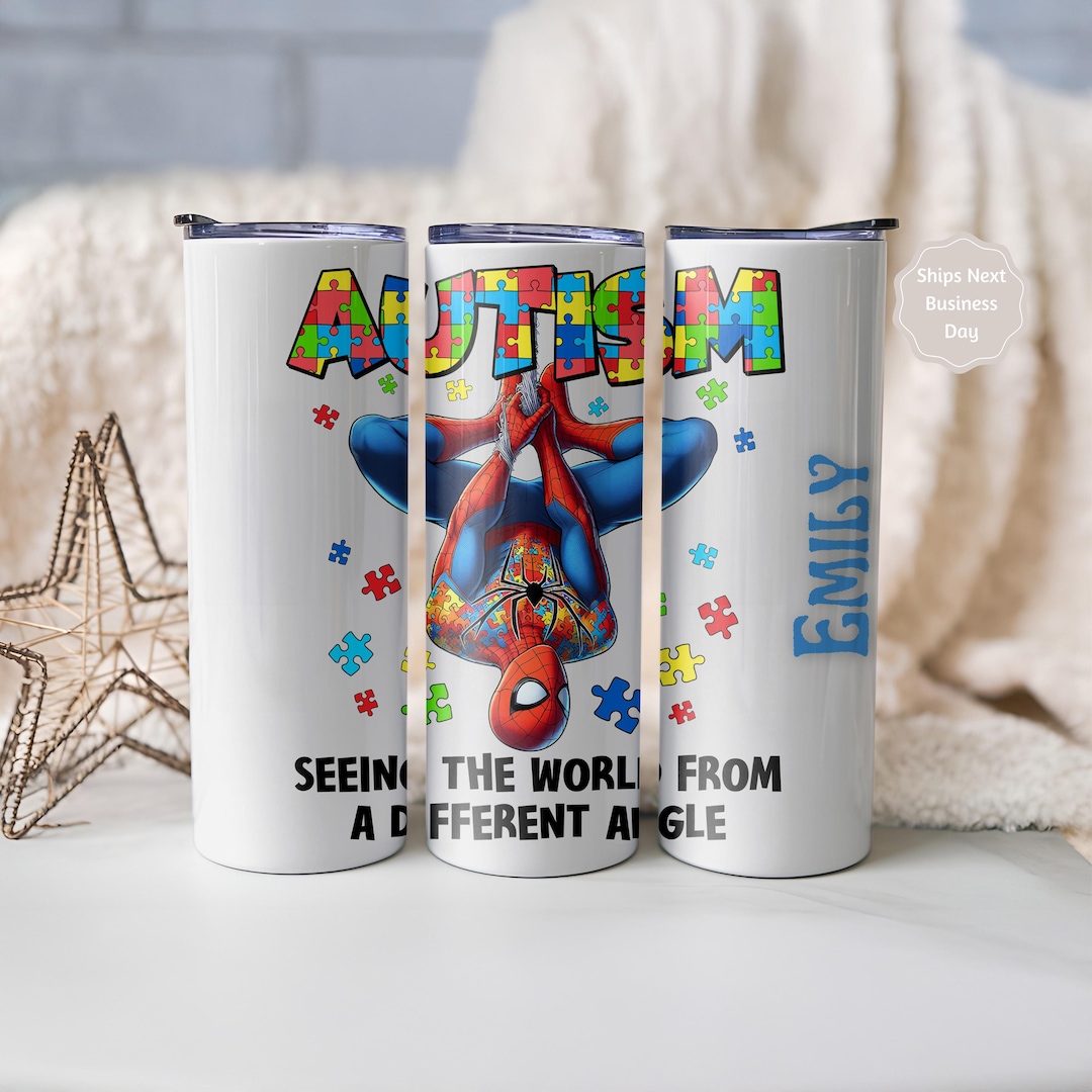 Autism Awareness Stainless Steel Tumbler | Spider-man Themed Autistic ...