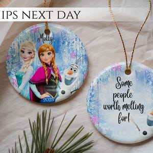 Frozen Ornament: Personalized Elsa Anna Olaf Ceramic Christmas Disney Princess Keepsake Gift