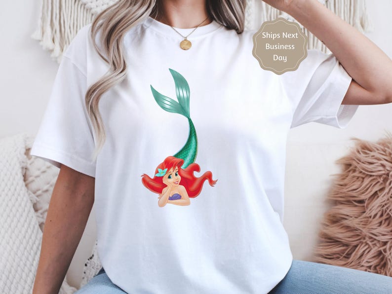 Fairy Tale Outfit Kids Girl Cotton T-Shirt, Ariel The Little Mermaid, Birthday Gift image 14