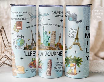 Personalized Adventure Travel Tumbler 20oz - Custom Vacation Trip Cup Gift for Traveler