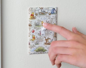 Personalized Pooh Switch Plate Cover, Single or Double, Classic Winnie Nursery Wall Decor