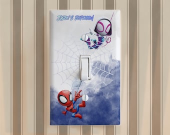 Personalized Spidey Switch Plate Decor, Single or Double, Spider Hero Boys Nursery Bedroom