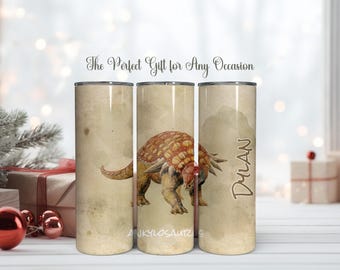 Vaso de dinosaurio de 20 oz personalizado / Pergamino vintage Regalo de dinosaurio / Nombre personalizado