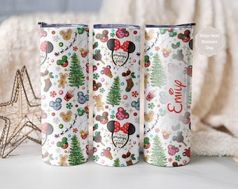 Vaso personalizado navideño de Disney: Diseño de Minnie y Mickey (acero inoxidable de 20 oz)