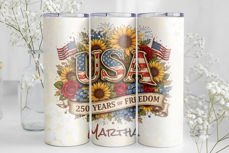 Sunflower Tumbler USA 250 Years Freedom