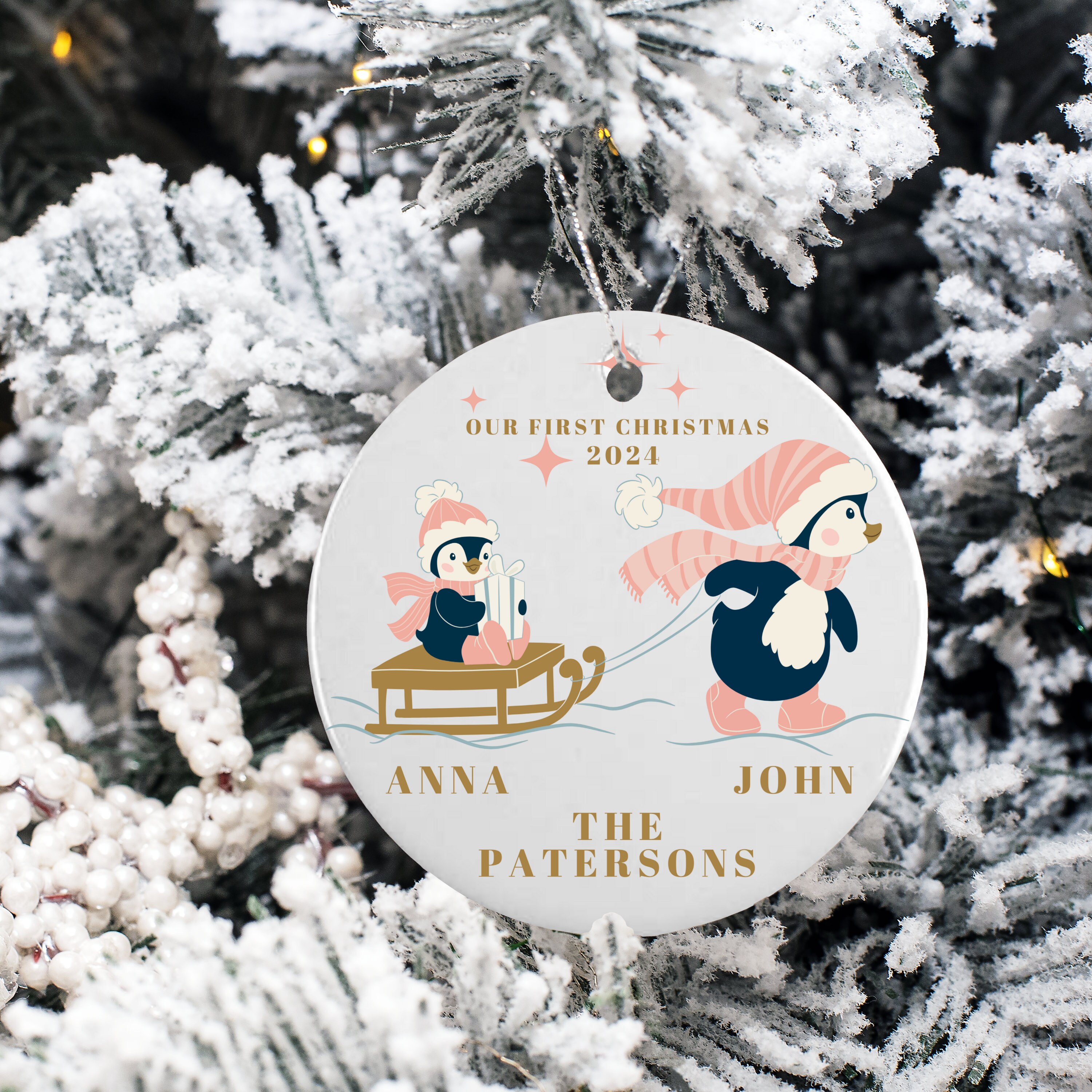 Get The Latest And Greatest Online Store 4.25" Family Of 5 Penguins On Sled Personalized Christmas Ornament OR1915-5 In 2023 At