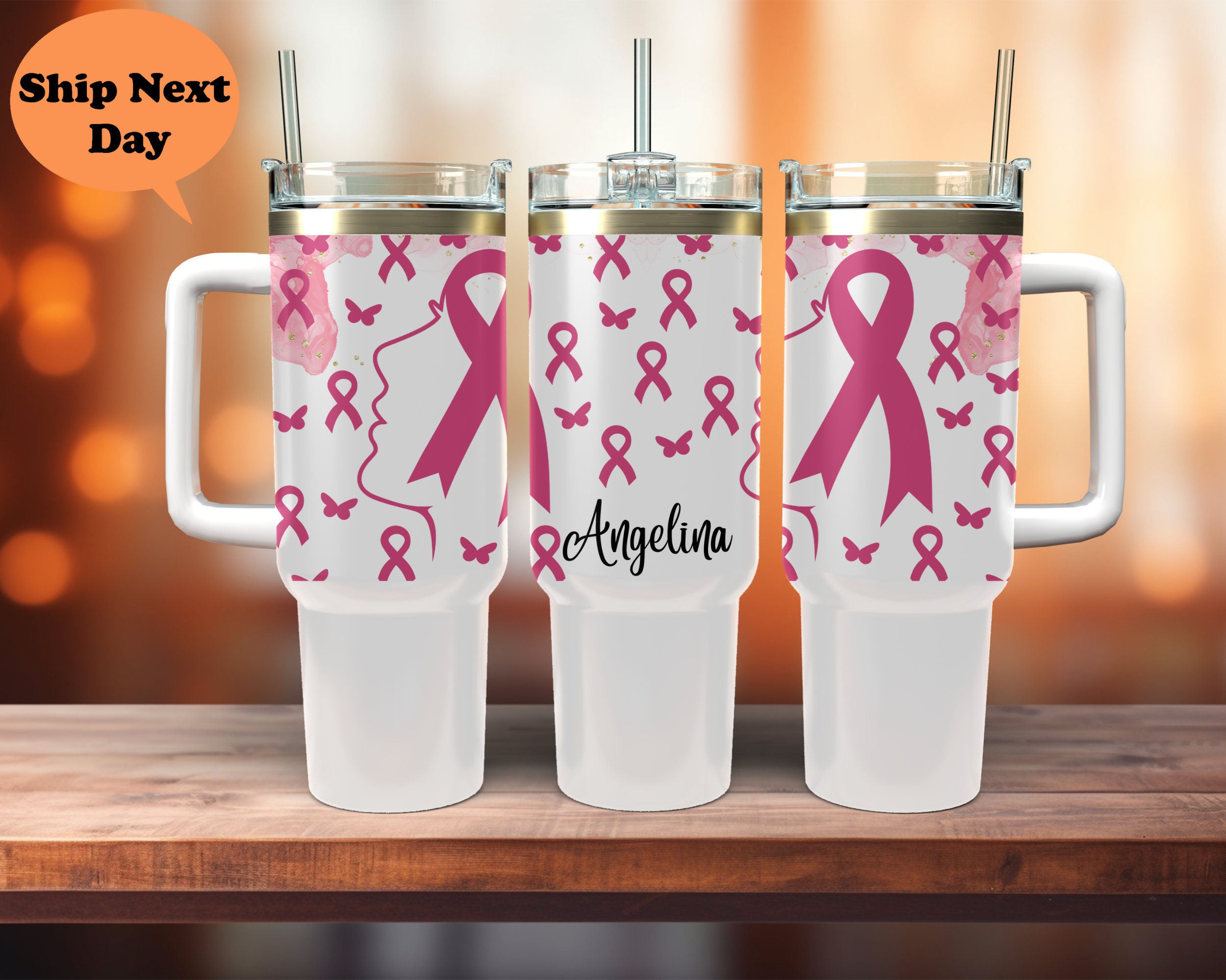 Tazza da caffè riutilizzabile con coperchio e nastro rosa con strass: tazza da viaggio per la sensibilizzazione sul cancro al seno - Italia