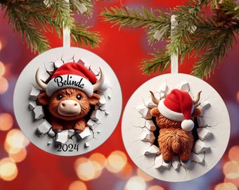 Custom Christmas Cow Ornament, Dual-Sided Ornament, Xmas Gift Ornament, Trendy Xmas Ornament, Christmas Cow Ornament, Cute Cow Xmas Ornament