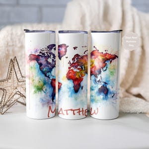 Vaso de viaje con diseño de mapa del mundo de 20 oz de acero inoxidable, regalo para viajeros, taza de aventura