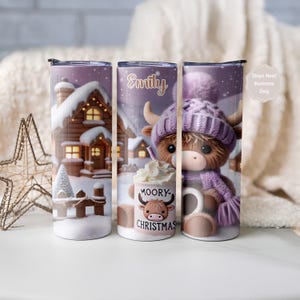 Custom Highland Cow Christmas Tumbler 20oz Personalized Holiday Xmas Gift Cup Moory Drinkware
