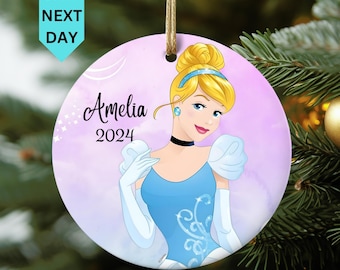Adorno navideño personalizado de Cenicienta, recuerdo de princesas y niñas, decoración navideña de Disney, regalo