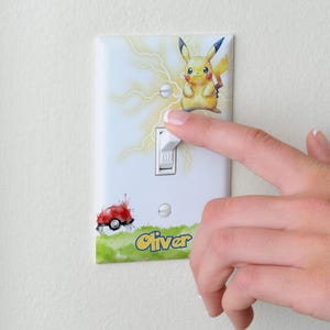 Personalized Pokemon Light Switch Cover, Single or Double Plate, Pikachu Bedroom Nursery Decor Gift