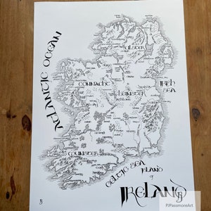 Die Insel Irland - Giclée Print einer handgezeichneten Landkarte von Irland