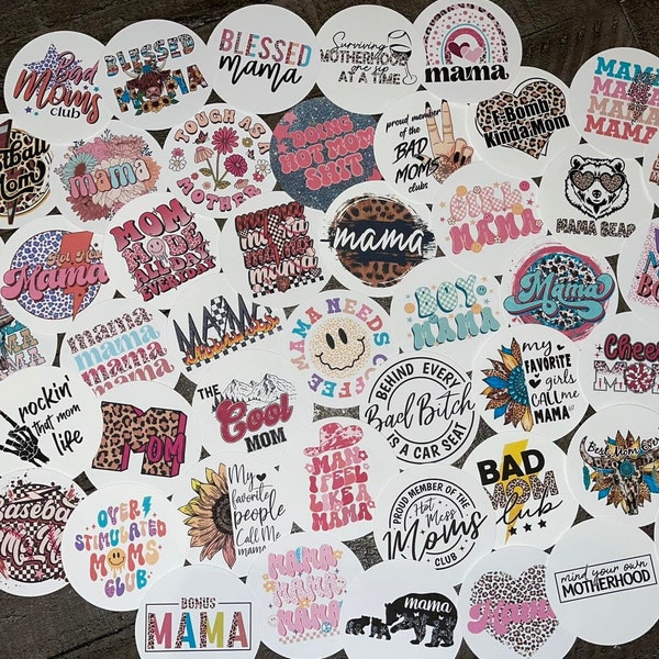 MIX GRAB BAG 2.5 " | Round Cardstock Mama | Western | Trendy Sayings | Retro | Mama | Cardstock Cutouts