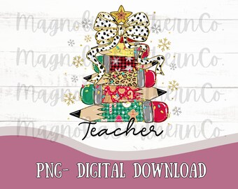 Coquette Christmas Tree Teacher PNG| Colorful Christmas PNG| Sublimation Design|Digital Download Png| Teacher Christmas PNG|Girly Christmas
