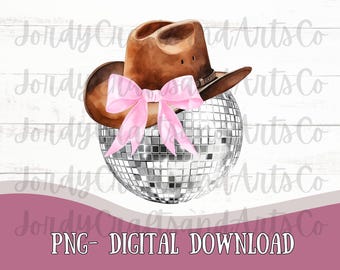 Cowgirl Disco Ball PNG| Retro Cowgirl PN | Western pink disco png| Digital Download| Disco Ball| Party Png| Cowgirl Birthday png| Party png