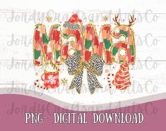 Coquette Glitter Christmas Mama PNG|Festive Mama png| Christmas Tree Cake png| Bright Color Christmas Png| Christmas brushstroke png | Xmas
