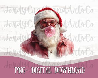 Retro Sassy Santa Christmas Blowing Bubble PNG| Vintage Merry Christmas PNG, Funny Santa Sunglasses | Holiday Sublimation Digital Download