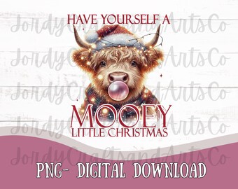 Christmas Highland Cow PNG| Mooey Christmas Png| Merry Christmas Png| Retro Christmas Png|Bubblegum Christmas Png|Christmas digital download