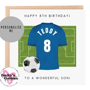 Personalised Birthday Football Card - For Son, Brother, Grandson, Nephew, Blue Football Card 5th 6th 7th 8th 9th 10th 11th Dark Blue