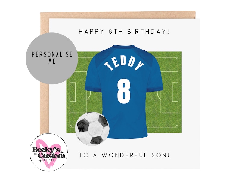 Personalised Birthday Football Card - For Son, Brother, Grandson, Nephew, Blue Football Card 5th 6th 7th 8th 9th 10th 11th Dark Blue