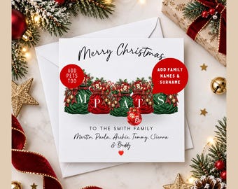 Personalised Family Christmas Card, Christmas Stocking Card, Custom Family Names & Pets, Christmas Card for Families
