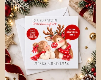 Personalised Christmas Card for Granddaughter | Reindeer Christmas Card | Custom Name