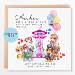 Adventure Puppy Birthday Card | Custom Cartoon Dog Card for Kids | Hero Pup Party Theme