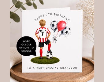 Personalised Football Birthday Card For Grandson, Boys Football Card, Custom Football Kit Birthday Card, Soccer Birthday Card Boy