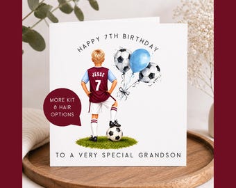 Personalised Football Birthday Card for Son | Custom Name & Age Card | Kids Football Kit Card | Any Colour Kit and Hair | Boys Birthday Card