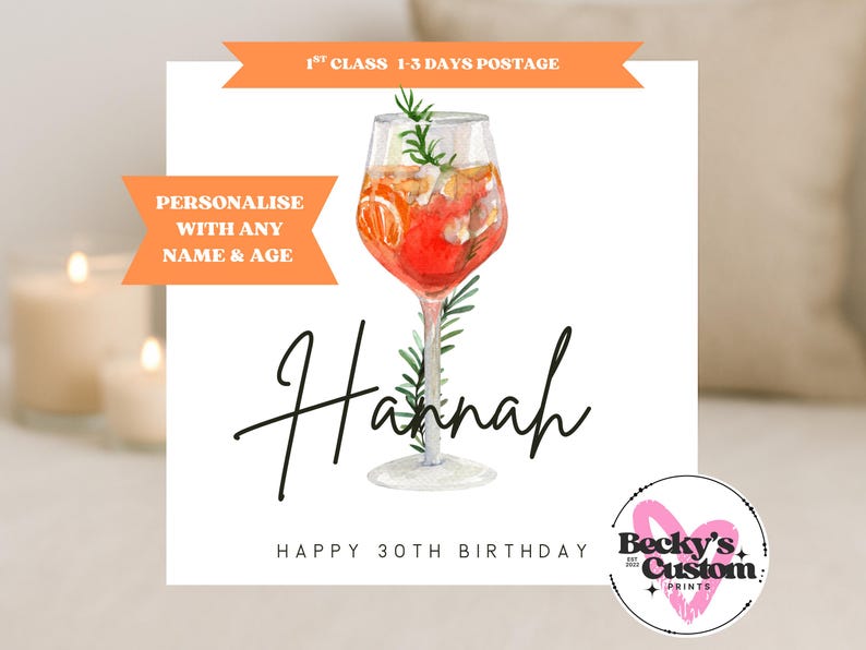 Cocktail Spritz Birthday Card - Cocktail Card For Her - Personalised afbeelding 1
