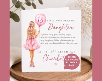 Personalised 18th Birthday Daughter Card | 18th Birthday Card for Her | Daughter 18th Birthday Keepsake | Custom Hair Colour & Name