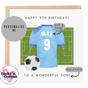 Personalised Birthday Football Card - For Son, Brother, Grandson, Nephew, Blue Football Card 5th 6th 7th 8th 9th 10th 11th image 2