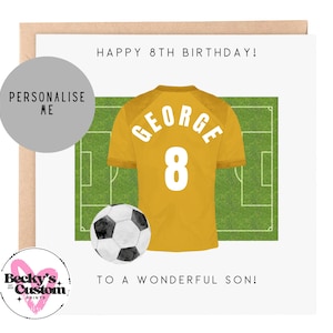 Personalised Birthday Football Card - For Son, Brother, Grandson, Nephew, Blue Football Card 5th 6th 7th 8th 9th 10th 11th Gold - Yellow