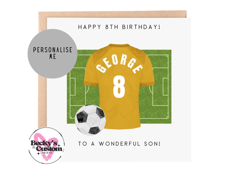Personalised Birthday Football Card - For Son, Brother, Grandson, Nephew, Blue Football Card 5th 6th 7th 8th 9th 10th 11th Gold - Yellow
