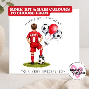 Personalised Football Birthday Card for Son | Custom Name & Age Card | Kids Football Kit Card | Any Colour Kit and Hair | Boys Birthday Card