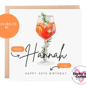 Cocktail Spritz Birthday Card - Cocktail Card For Her - Personalised afbeelding 2