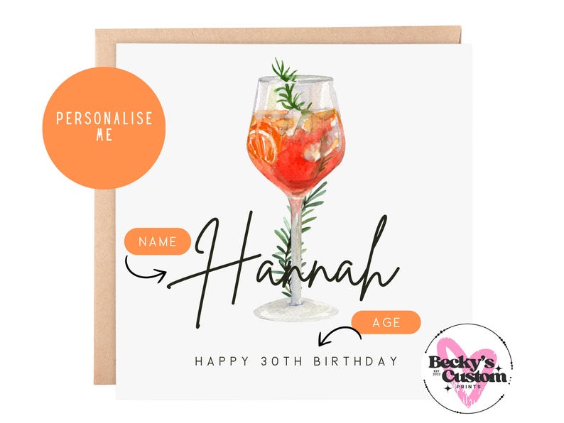 Cocktail Spritz Birthday Card - Cocktail Card For Her - Personalised afbeelding 2