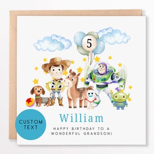 Personalised Space and Cowboy Friends Birthday Card | Custom Name & Age | Grandson Birthday Card | Inspired by Animated Toy Adventure