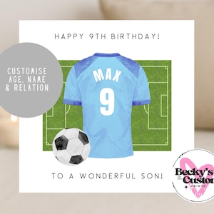 Personalised Birthday Football Card - For Son, Brother, Grandson, Nephew, Blue Football Card 5th 6th 7th 8th 9th 10th 11th Light Blue