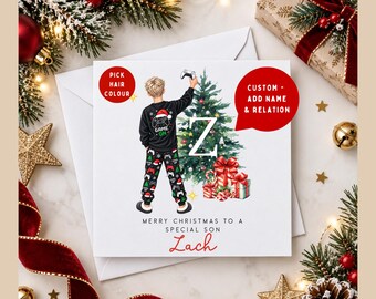 Personalised Gaming Christmas Card for Son | Gamer Christmas Card for Boy | Christmas Card for Son | Custom Hair Colour Gamer Card