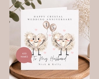 15 Year Anniversary Card For Husband – Crystal Wedding Anniversary Card – Cute Crystal Couple Card – Personalised 15th Anniversary
